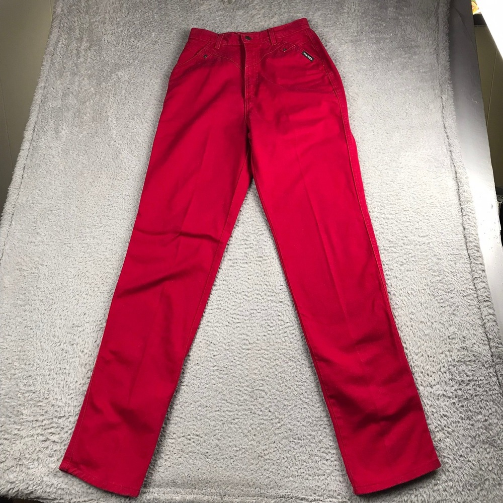 Vtg 90s Rockies Jeans Women 9/10 (27x36) Red High Rise Western Yoke Bareback